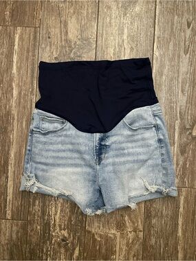 Pinkblush Maternity High-Waist Denim Shorts - Navy & Light Wash